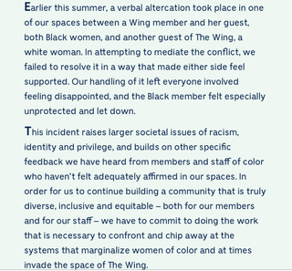 Illustration for article titled The Wing is Publicly Responding to a Racist Incident That Has Black Members Openly Quitting